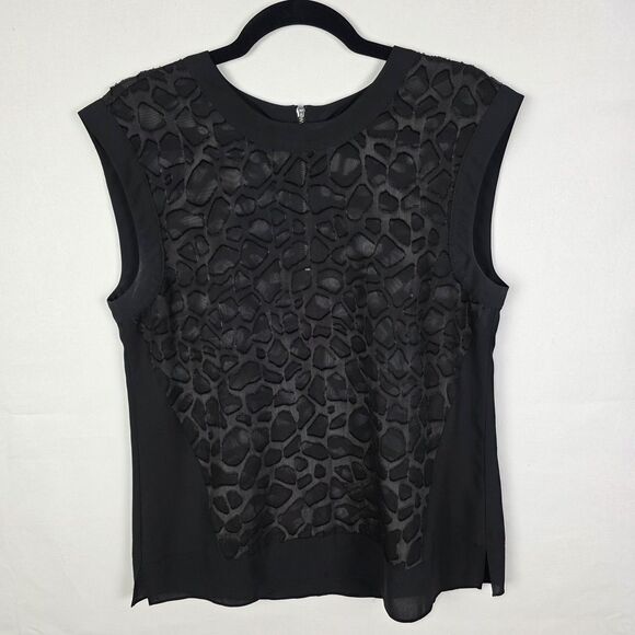 Vince Camuto Black Sheer Animal Print Sleeveless Blouse Size Small Witchy Goth - Picture 1 of 6